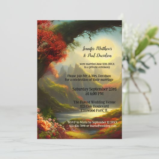 Zauberhafte Hochzeitsfeier für den Wald Einladung (Stehend Vorderseite)