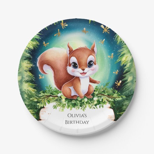 Zauberhafte Kinder Eichhörnchen Geburtstag Pappteller (Vorderseite)