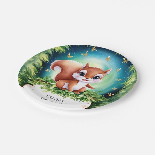 Zauberhafte Kinder Eichhörnchen Geburtstag Pappteller (Schrägansicht)