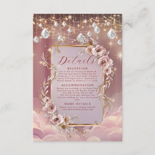 Zauberhafte Kristalle fallen Gold Akzente Hochzeit Begleitkarte (Vorderseite)