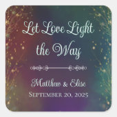 Zauberhafte Lichter bezaubernde Waldhochzeit Quadratischer Aufkleber (Vorderseite)