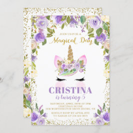 Zauberhafte Lila Goldene Einhornkolonne Einladung