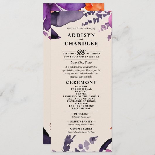 Zauberhafte Lila Hochzeit + Orangefarbenes Hallowe Programm (Vorne/Hinten)