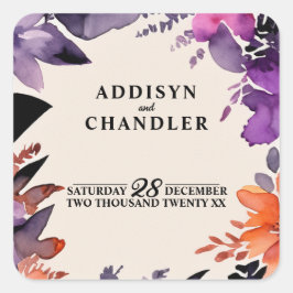 Zauberhafte Lila Hochzeit + Orangefarbenes Hallowe Quadratischer Aufkleber