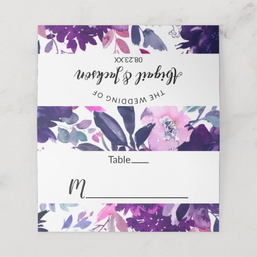 Zauberhafte Lila Hochzeitsempfehlung Platzkarte (Außenseite Aufgefaltet)