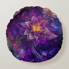 Zauberhafte, lila schimmernde Blume Rundes Kissen
