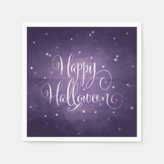 Zauberhafte Lila und weiße Sterne Happy Halloween Serviette (Vorderseite)