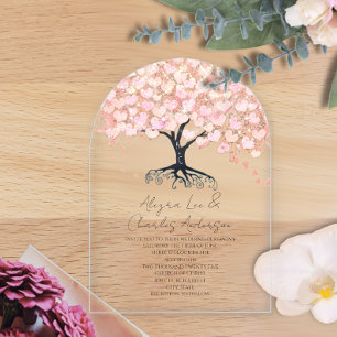 Zauberhafte Märchenblütenhochzeit mit rosafarbenem Acryleinladungen