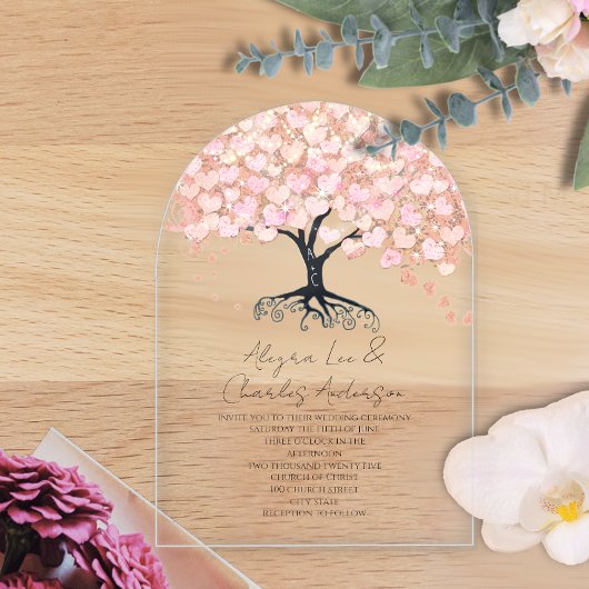 Zauberhafte Märchenblütenhochzeit mit rosafarbenem Acryleinladungen