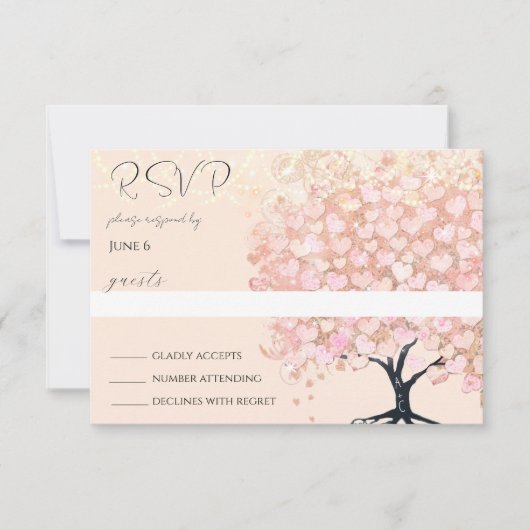 Zauberhafte Märchenblütenhochzeit mit rosafarbenem RSVP Karte (Vorderseite)