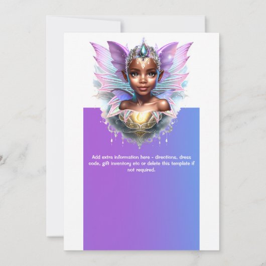 Zauberhafte Märchenprinzessin Melanin Einladung (Rückseite)