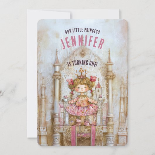 Zauberhafte Märchenprinzessin zum ersten Geburtsta Einladung (Vorderseite)