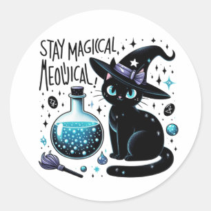 Zauberhafte Meowgische Hexe Niedliche Katze bleibe Runder Aufkleber