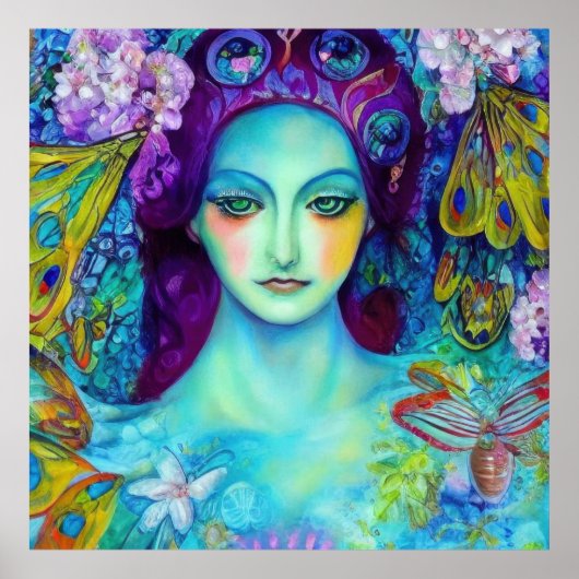 Zauberhafte Milchkönigin mit Schmetterlingen Poster (Vorne)