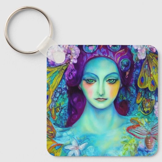 Zauberhafte Milchkönigin mit Schmetterlingen Schlüsselanhänger (Vorderseite)