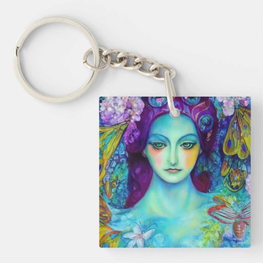 Zauberhafte Milchkönigin mit Schmetterlingen Schlüsselanhänger (Vorderseite)