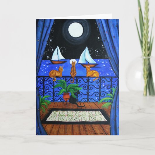 Zauberhafte Nachtmagie der Katzen Karte (Vorderseite)