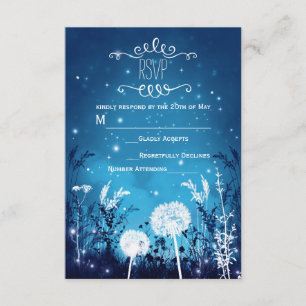 Zauberhafte Night Sky Stars & Foliage Blue RSVP Ka Karte