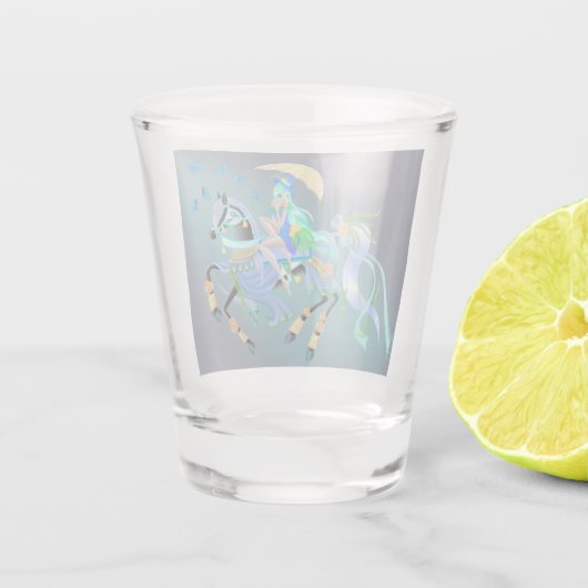 Zauberhafte Pferderückenschau Schnapsglas (Rückseite)