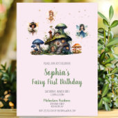 Zauberhafte Pink Fairy First Birthday Mushroom Einladung