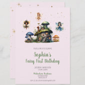Zauberhafte Pink Fairy First Birthday Mushroom Einladung