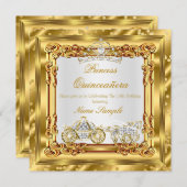 Zauberhafte Quinceanera Gold Diamant Pferdekutsche Einladung (Vorne/Hinten)