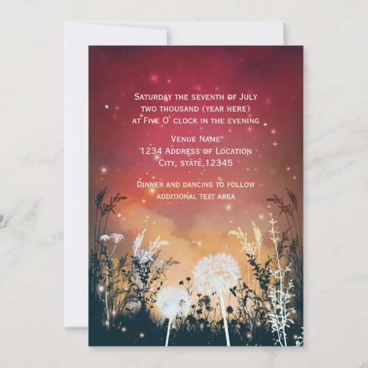 Zauberhafte Red Night Sky Stars & Foliage Wedding Einladung (Rückseite)