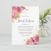 Zauberhafte Rosa Blume Sweet 16 Einladung (Stehend Vorderseite)