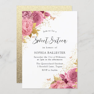Zauberhafte Rosa Blume Sweet 16 Einladung