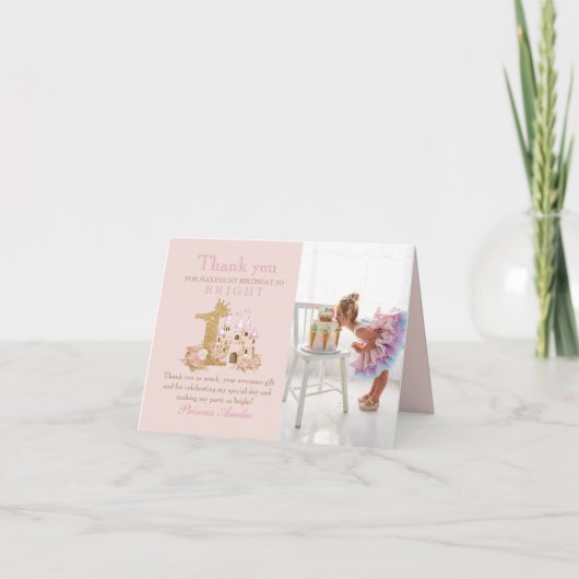 Zauberhafte Rosa Burg Dankeskarte (Vorderseite)