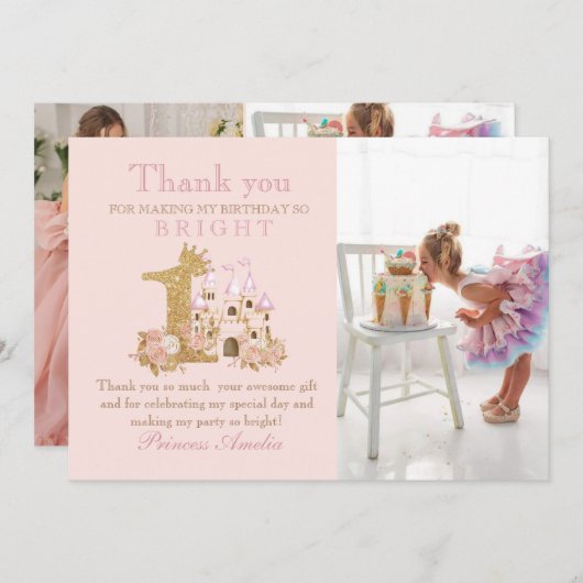 Zauberhafte Rosa Burg Dankeskarte (Vorne/Hinten)