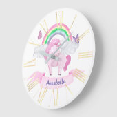 Zauberhafte Rosa Einhorn-Regenbogenschmetterlinge Große Wanduhr (Winkel)
