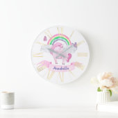 Zauberhafte Rosa Einhorn-Regenbogenschmetterlinge Große Wanduhr (Zuhause)