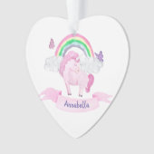 Zauberhafte Rosa Einhorn-Regenbogenschmetterlinge Ornament (Vorderseite)