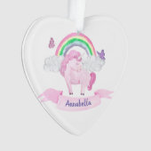 Zauberhafte Rosa Einhorn-Regenbogenschmetterlinge Ornament (Vorderseite)
