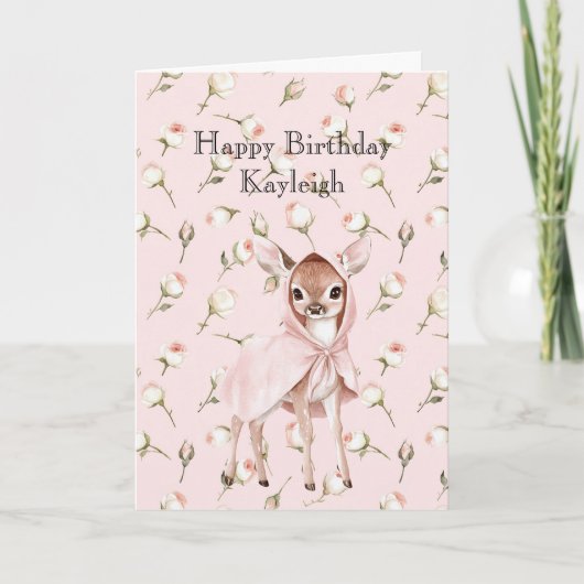 Zauberhafte Rosenblüte Süße Hirsche Geburtstag Karte (Vorderseite)