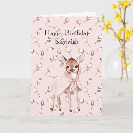 Zauberhafte Rosenblüte Süße Hirsche Geburtstag Karte (Gelbe Blume)