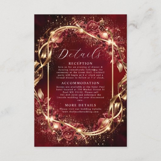Zauberhafte Rot-Golden-Akzent Hochzeit Begleitkarte (Vorderseite)
