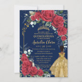 Zauberhafte Rote Rose Schwarzes Brown Quinceañera Einladung (Vorderseite)