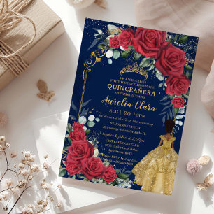 Zauberhafte Rote Rose Schwarzes Brown Quinceañera Einladung