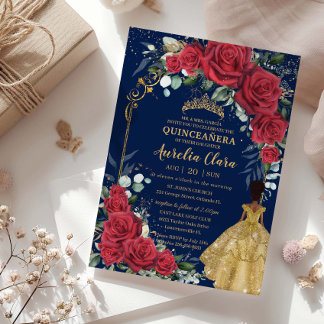 Zauberhafte Rote Rose Schwarzes Brown Quinceañera Einladung