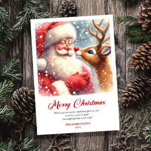 Zauberhafte Santa-und-Rudolph-Szene Weihnachtsgruß Feiertagskarte