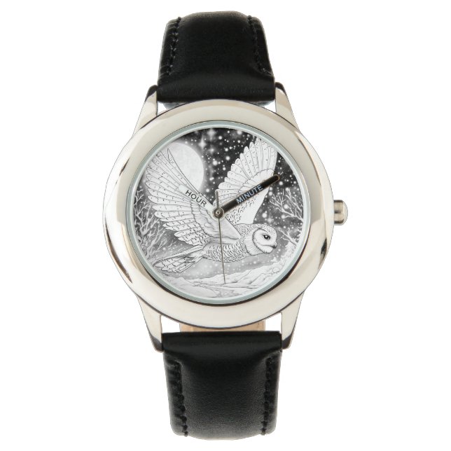 Zauberhafte Schnee-Eule Armbanduhr für Kinder (Vorderseite)
