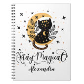 Zauberhafte schwarze Katze mit Halbmond mit Sterne Notizblock (Vorderseite)