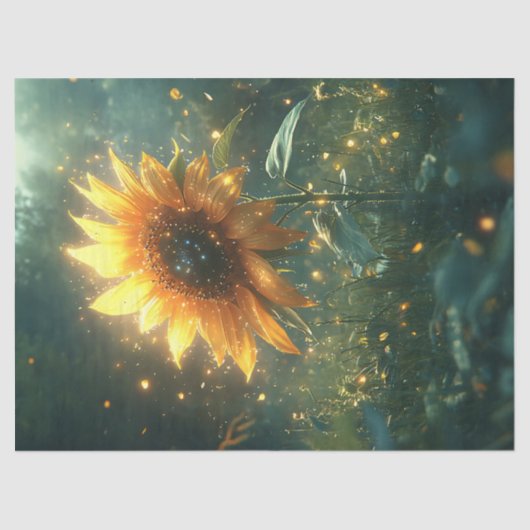 Zauberhafte Sonnenblumen und Glühwürmchen Seidenpapier (Vorderseite)
