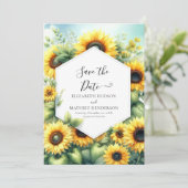 Zauberhafte Sonnenblumenhochzeit Save The Date (Stehend Vorderseite)
