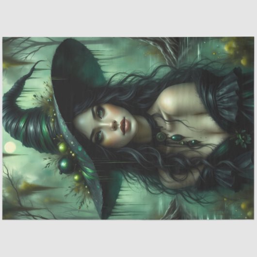 Zauberhafte Sumpfhexe in der Smaragdwaldfantasie Seidenpapier (Vorderseite)