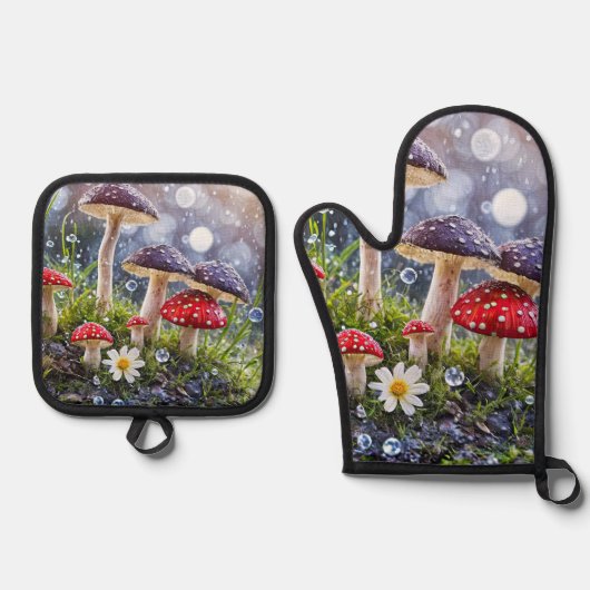 Zauberhafte Toadstools Fantasy Kitchen Ofenhandschuh & Topflappen-Set (Vorderseite)