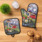Zauberhafte Toadstools Fantasy Kitchen Ofenhandschuh & Topflappen-Set (Oben Unten)