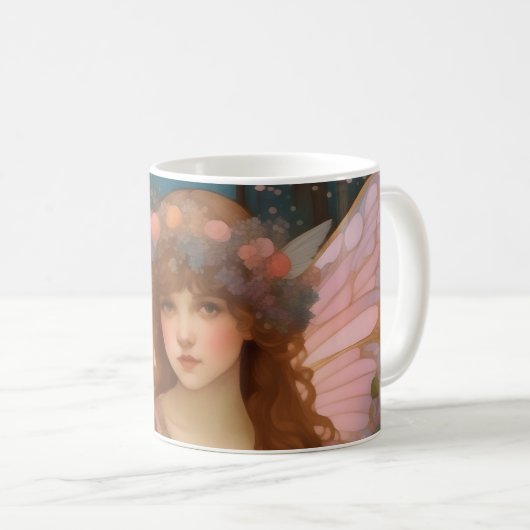 Zauberhafte Träume: Ein weißes rosafarbenes Portra Kaffeetasse (VorderseiteRechts)